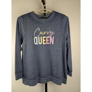 Lane Bryant Curvy Queen blue long sleeve knit shirt sweatshirt detail